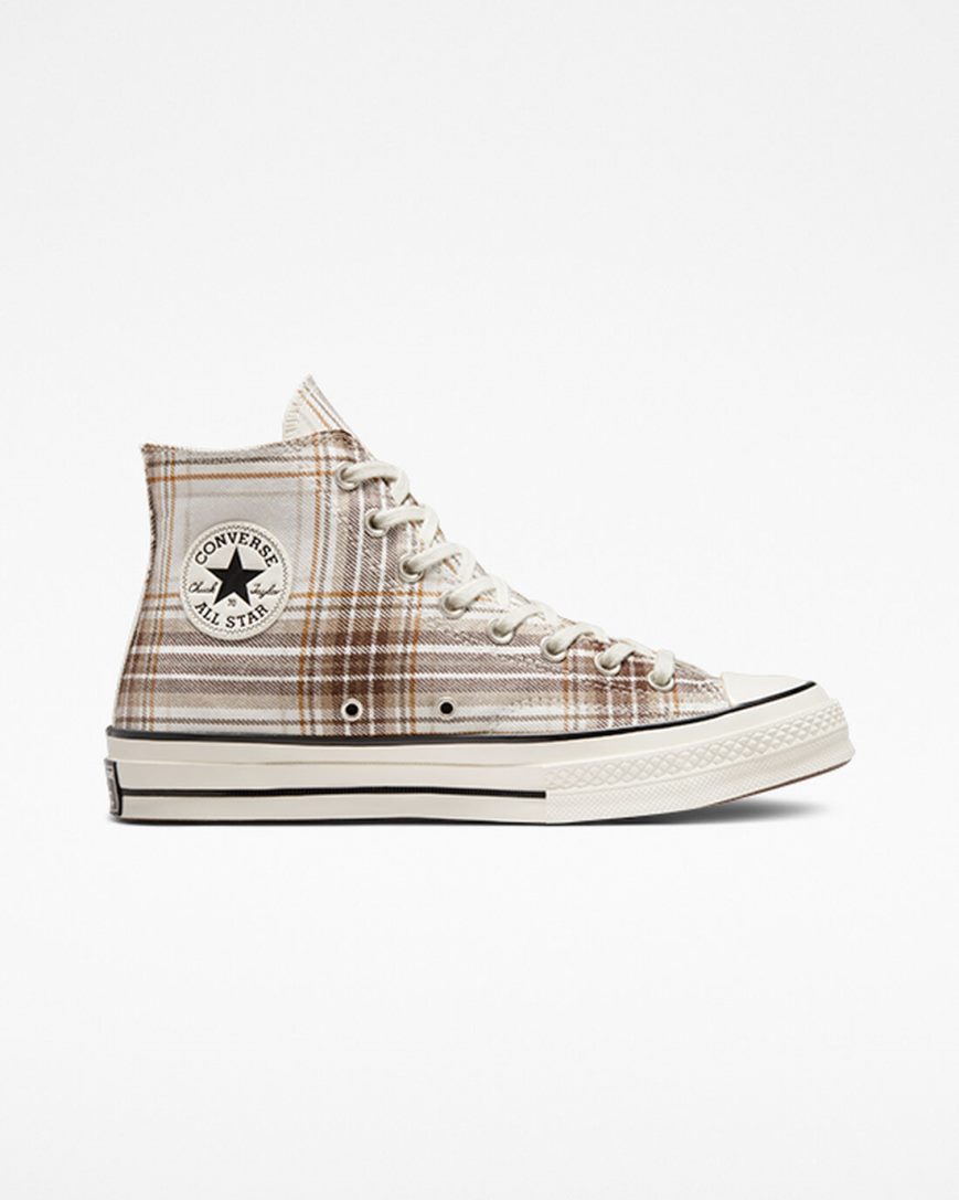 Women\'s Converse Chuck 70 Tartan High Top Shoes Beige / Black | AU 8360EE